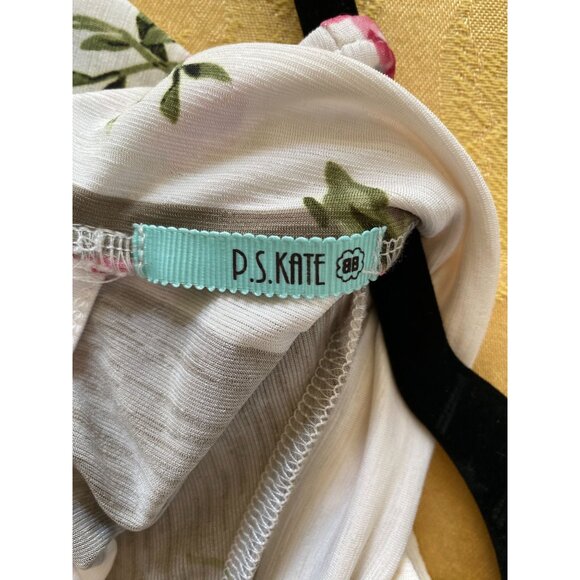 P S Kate Tank Top Womans Medium White with Floral and Stripes Polyester‎ Spandex - Picture 3 of 6